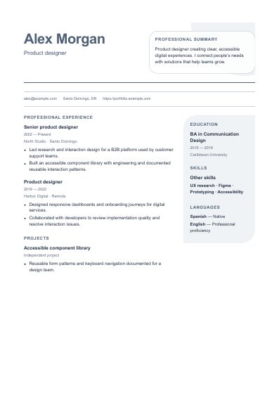 Orbit resume template, first PDF page