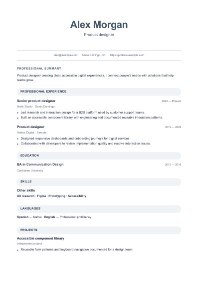 Oslo resume template, first PDF page