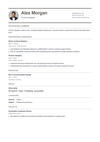 Ottawa resume template, first PDF page