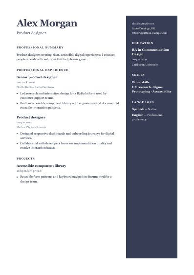 Oxford resume template, first PDF page