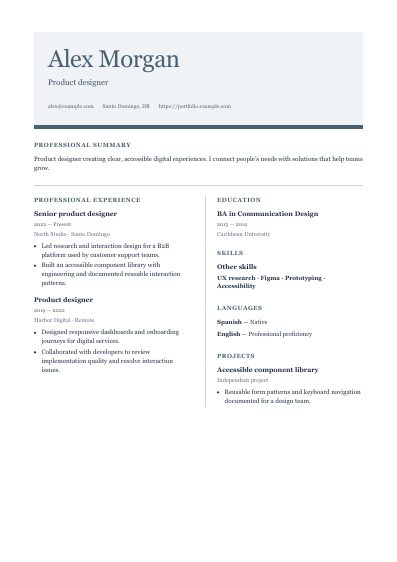 Panorama resume template, first PDF page