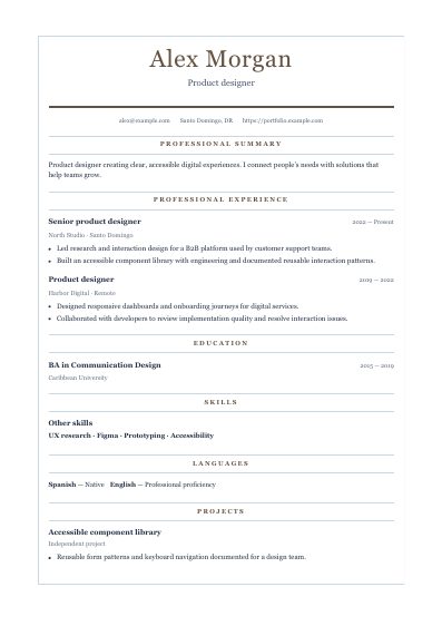 Parchment resume template, first PDF page