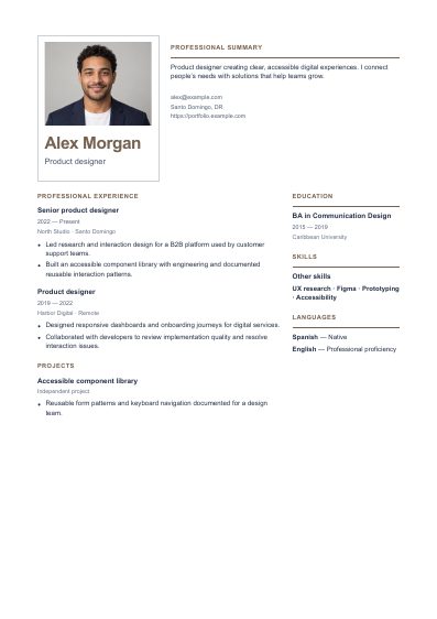 Polaroid resume template, first PDF page