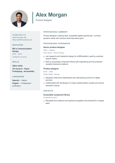 Porto resume template, first PDF page