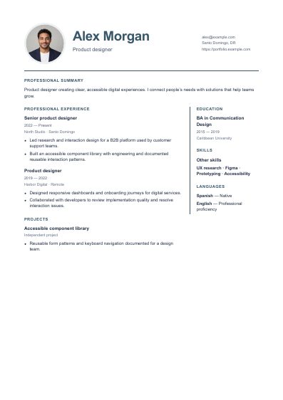 Portrait resume template, first PDF page