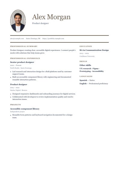 Prague resume template, first PDF page