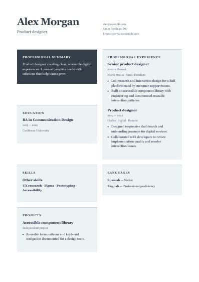 Press resume template, first PDF page