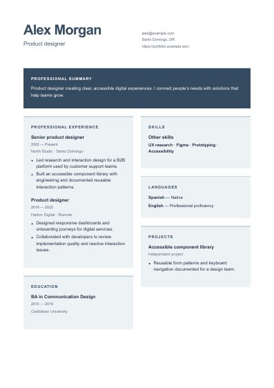 Principal resume template, first PDF page