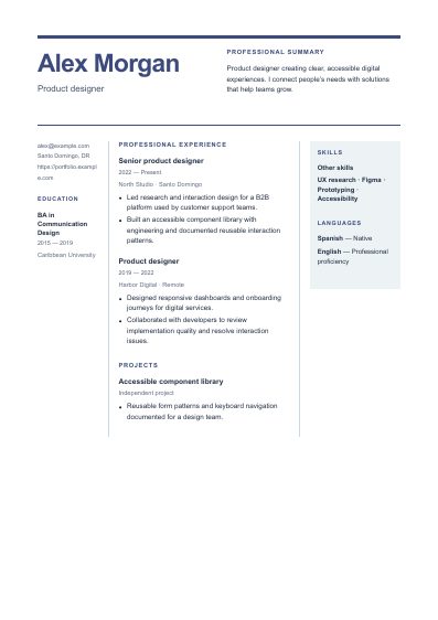 Prism resume template, first PDF page