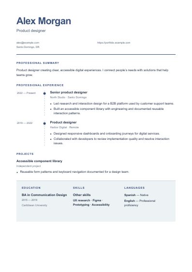 Pulse resume template, first PDF page