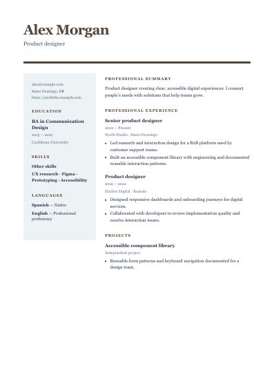 Regent resume template, first PDF page