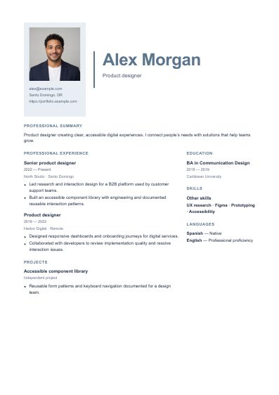 Reykjavik resume template, first PDF page