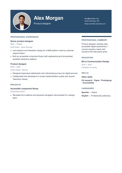 Santiago resume template, first PDF page