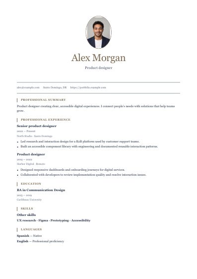 Savannah resume template, first PDF page