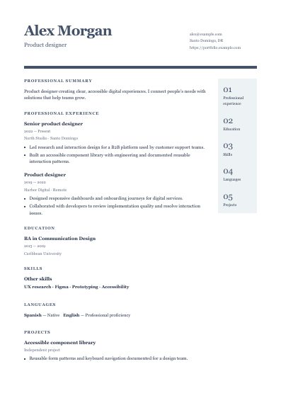 Scholar resume template, first PDF page