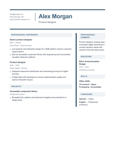 Semaphore resume template, first PDF page