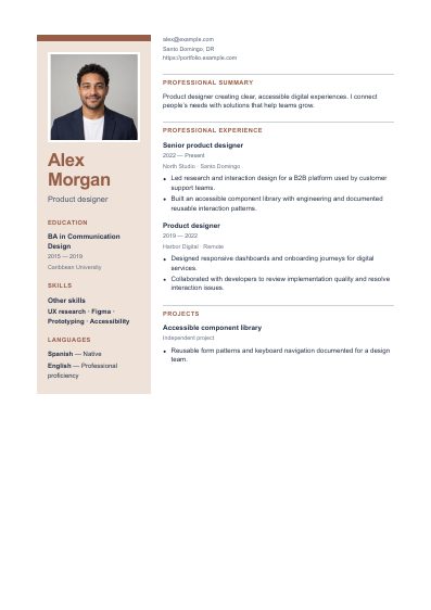 Siena resume template, first PDF page