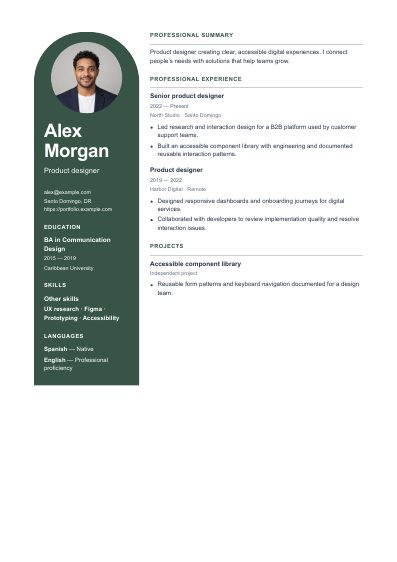 Silhouette resume template, first PDF page