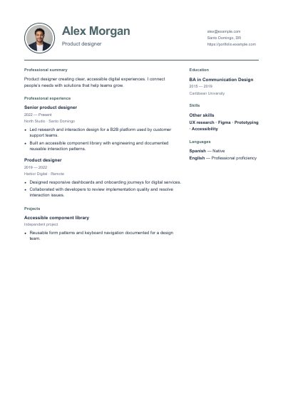 Stockholm resume template, first PDF page