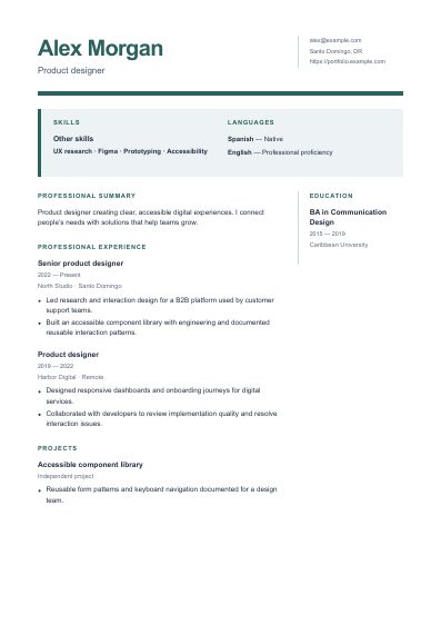 Strata resume template, first PDF page