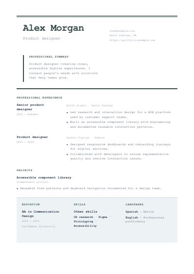Terminal resume template, first PDF page