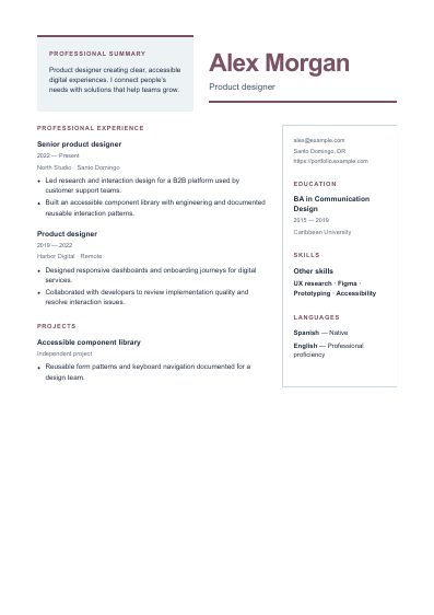 Terrace resume template, first PDF page