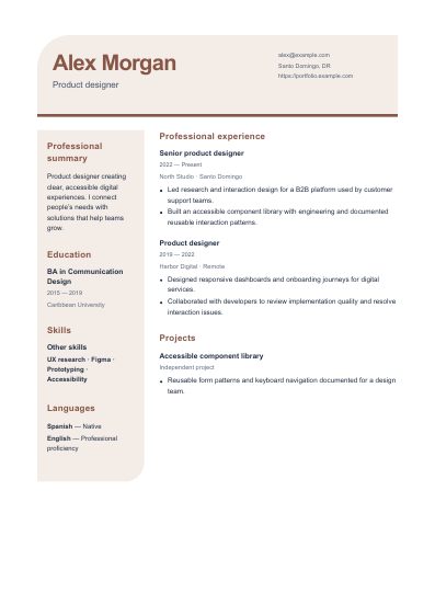 Terrazzo resume template, first PDF page