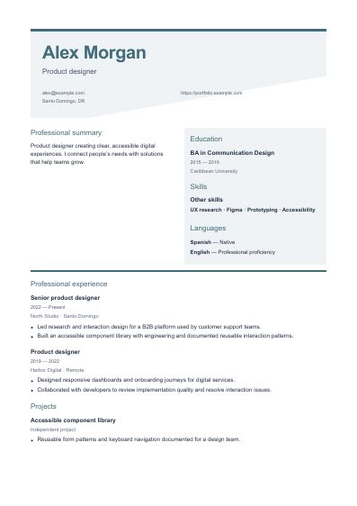 Tide resume template, first PDF page