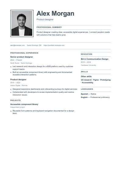 Tokyo resume template, first PDF page