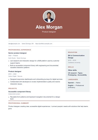 Valencia resume template, first PDF page