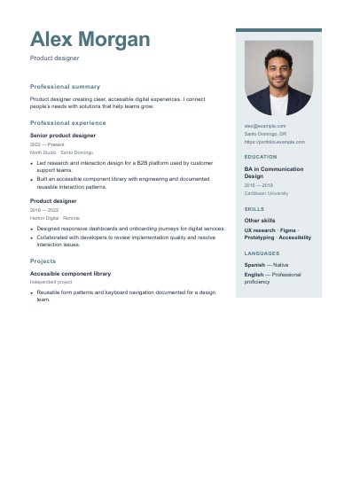Vancouver resume template, first PDF page