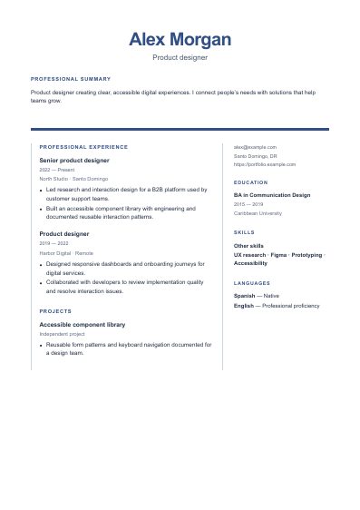 Vector resume template, first PDF page