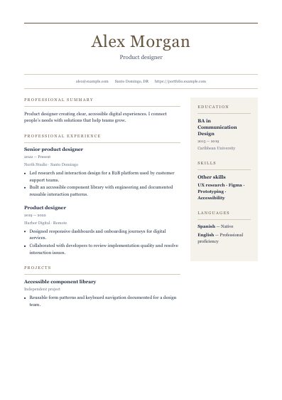 Vellum resume template, first PDF page