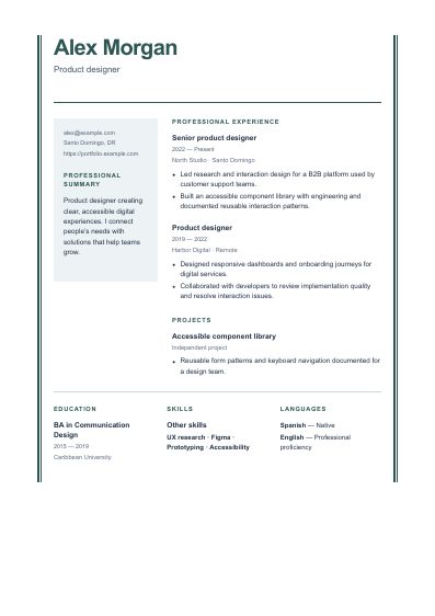 Venture resume template, first PDF page