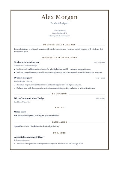 Vienna resume template, first PDF page