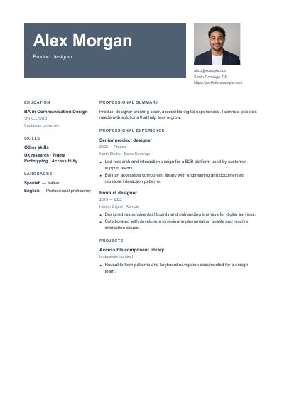 Wellington resume template, first PDF page