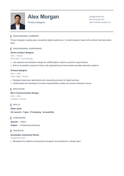 Zurich resume template, first PDF page