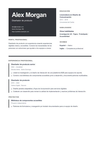 Primera página PDF de la plantilla Noir